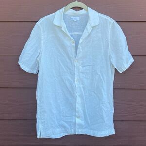 Gap Linen Cotton Blend White Collared Button Up T Shirt Blouse Size XS